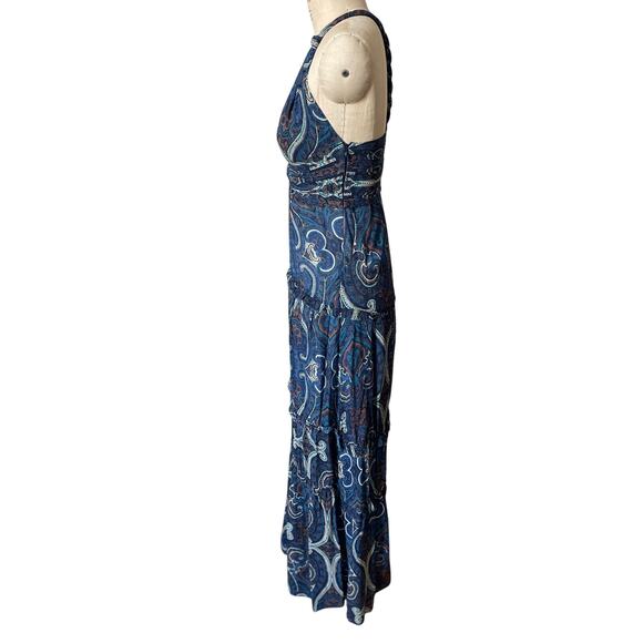 Intermix Mury 100% Silk Paisley Print Tiered Maxi Dress in Blue Boho Size Small - Picture 5 of 10